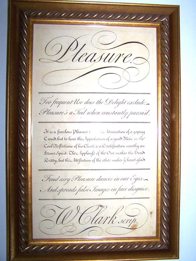 An 18th century engraving entitled "Pleasure" printed by George Bickham in London in 1741